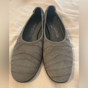 Pedro Garcia Light Gray Leather Suede Textured Shoes Flats